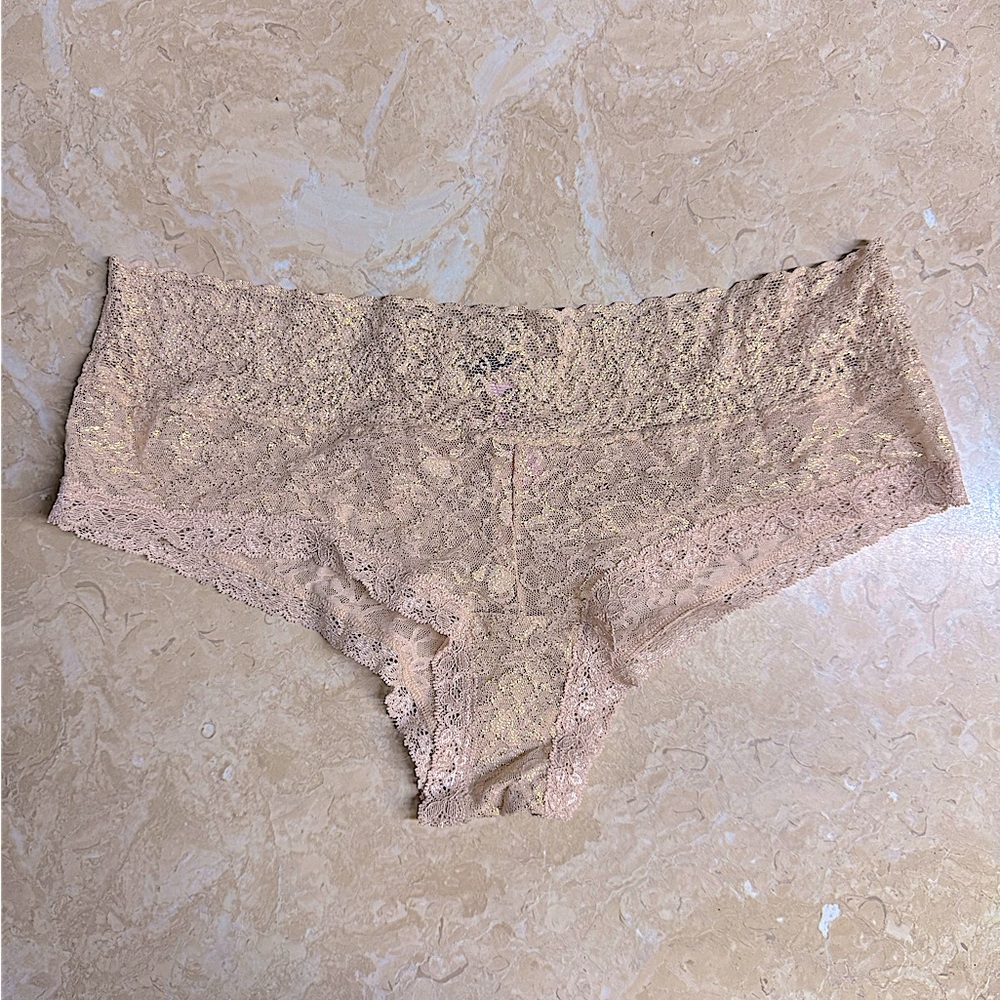 Victoria’s Secret The Lacie Metallic Gold & Pink Lace Panty Brief Large NWOT